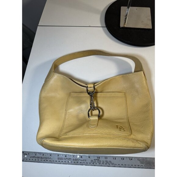 DOONEY & BOURKE Belvedere Logo Duck Lock Clip Hobo Shoulder Bag Yellow Leather - Picture 3 of 10